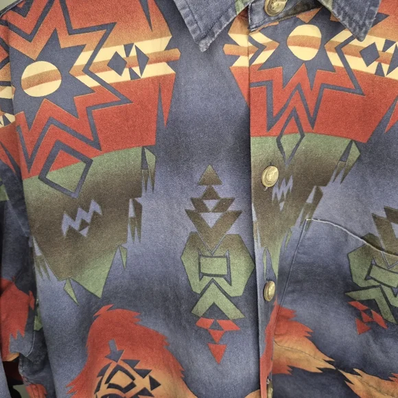 Men's Md Polo Ralph Lauren Red Southwestern Indian Beacon Blanket Shirt Aztec - Picture 4 of 6